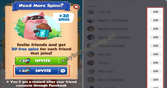 Nhận Spin free thông qua việc mời bạn bè trên Facebook của bạn cùng chơi